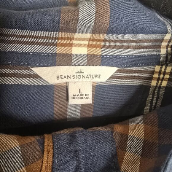 L.L. Bean Signature Women's L Grayish Blue Plaid 1/4 Button Pullover Drawstring - Picture 4 of 14